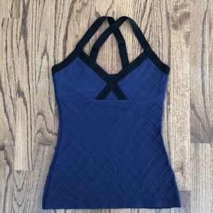 Beyond Yoga navy Lattice top